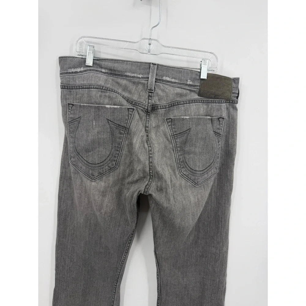 True Religion Danny Straight Jeans Mens 33 Gray Faded Whiskered MAXT36U24